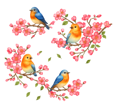 Adesivo per finestra fiori rosa e uccelli - TenStickers