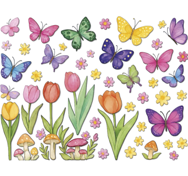 Adesivo per finestra farfalle e piante colorate - TenStickers