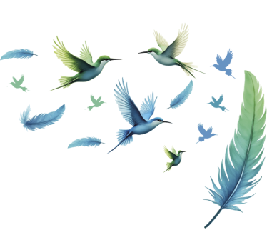 Adesivo murale piume blu con uccelli - TenStickers