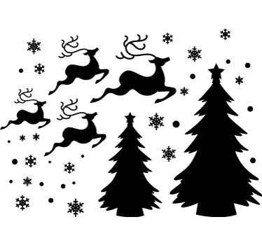 Adesivo natalizio con renne e alberi - TenStickers
