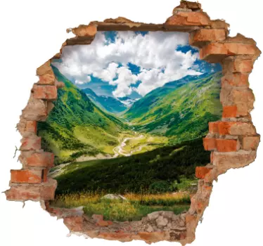 Adesivo murale illusione buco muro vista montagna - TenStickers