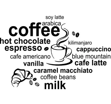 Adesivo murale cucina scritte di vari tipi di caffè - TenStickers