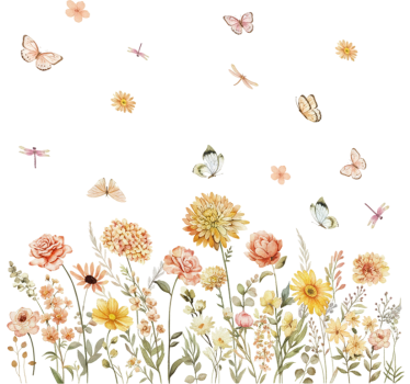 Adesivo murale prato di fiori con farfalle - TenStickers