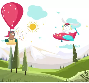 Sticker murale illustrazione montagna e animaletti - TenStickers