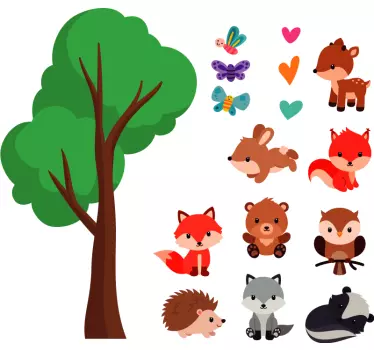 Sticker animale selvatico albero e animali del bosco - TenStickers