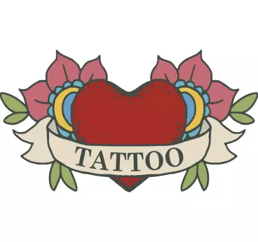 Adesivo arte insegna tatuaggi con cuore - TenStickers