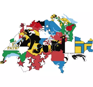 Mappa della svizzera con sticker bandiera bandiere regioni - TenStickers