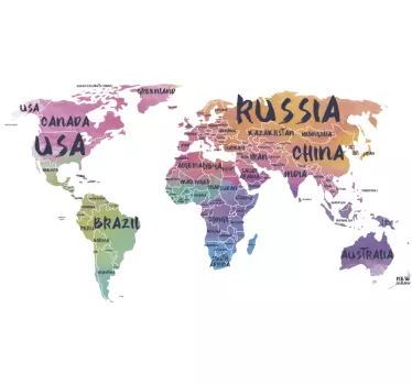 Mappa del mondo sticker scritte - TenStickers