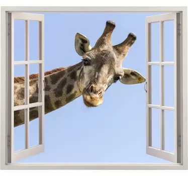 Adesivo murale illusione ottica Giraffa da una finestra 3d - TenStickers