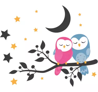 Adesivo per bambini scena notturna con gufi carini - TenStickers