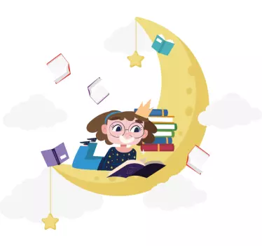 Adesivo per bambini ragazza che legge luna - TenStickers