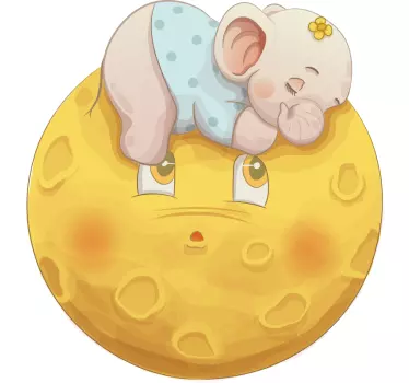Adesivo per bambini elefante che dorme sulla luna - TenStickers