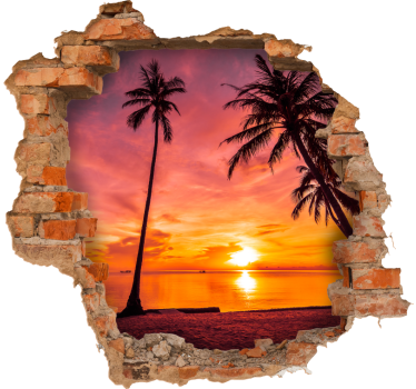 Adesivo murale illusione ottica Palme 3d crepuscolo - TenStickers