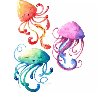 Adesivi animali per bambini personaggi meduse colorate - TenStickers
