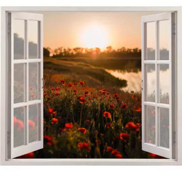 Adesivo fiore Viste 3d a un campo primaverile di papaveri - TenStickers