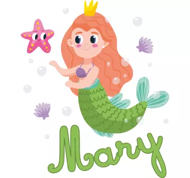 Adesivo per bambini personalizzazione sirena divertente - TenStickers