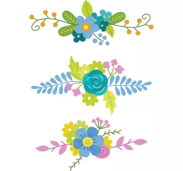 Sticker decorativo set cornici fiori blu - TenStickers
