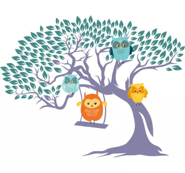 Adesivo cameretta neonato gufi sull'albero che giocano - TenStickers