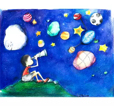 Sticker bambini guardando le stelle - TenStickers