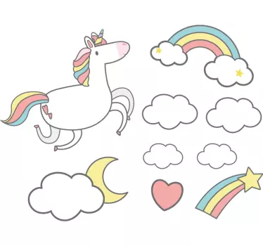 Adesivo cameretta neonato motivo unicorno fantasioso - TenStickers