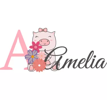 Adesivo cameretta neonato maialino con nome - TenStickers