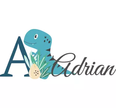 Adesivo cameretta neonato dinosauro blu con nome - TenStickers