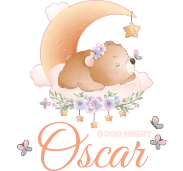 Adesivo cameretta neonato orso e luna con nome - TenStickers