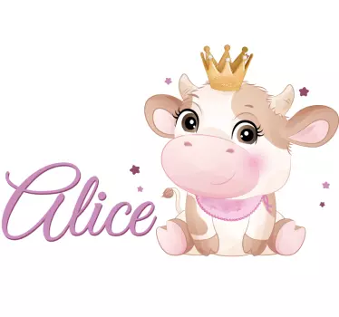 Adesivo per bambini mucca rosa con nome - TenStickers