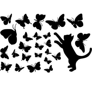 Adesivo muro gatto farfalle - TenStickers