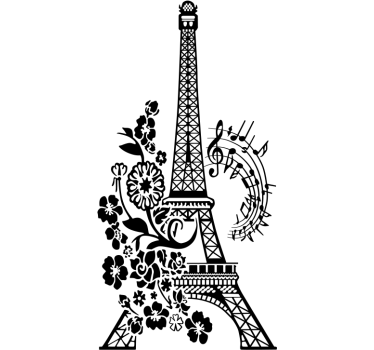 Adesivo decorativo Torre Eiffel ,fiori e musica - TenStickers