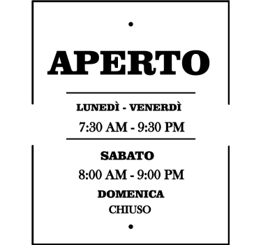 Adesivo per vetri con scritta aprire e orari - TenStickers