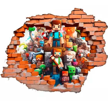 Adesivo murale videogioco personaggi attraverso un buco - TenStickers