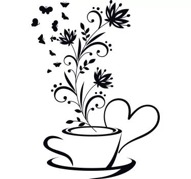 Adesivo murale cucina caffè con fiori - TenStickers