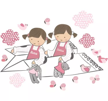 Adesivo bambine e aereo di carta - TenStickers