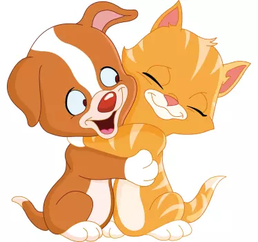 Adesivo bambini abbraccio cane e gatto - TenStickers