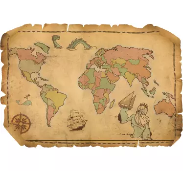 Adesivo bambini cartina del mondo antica - TenStickers