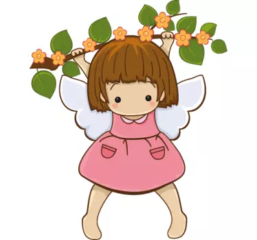 Adesivo bambini cherubino ramo in fiore - TenStickers