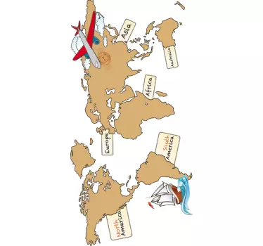 Adesivo bambini mappamondo continenti inglese - TenStickers