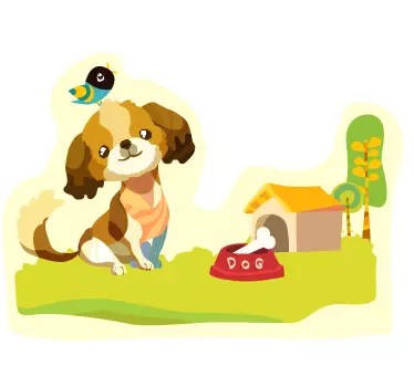 Adesivo cameretta cagnolino con osso - TenStickers