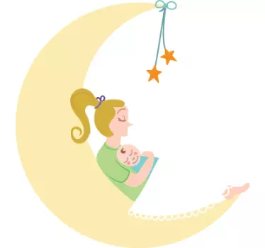 Adesivo cameretta mamma bebè e luna - TenStickers