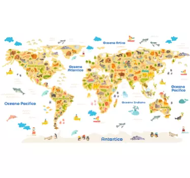 Adesivo mappamondo fauna - TenStickers