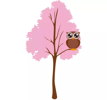 Adesivo murale albero rosa con gufo - TenStickers