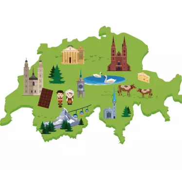 Adesivo murale mappa bambini mappa svizzera - TenStickers