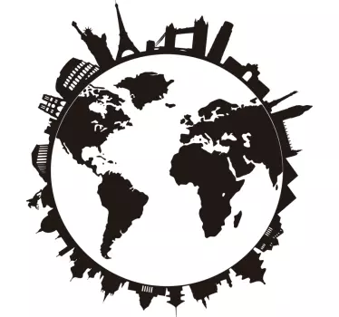Disegno per pareti mondo con monumenti - TenStickers