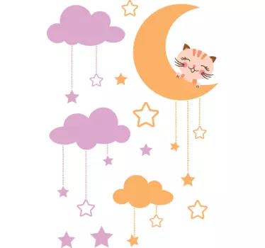 Sticker bambini luna gattino - TenStickers