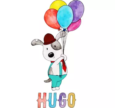 Adesivo murale cane con palloncini nome - TenStickers