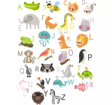 Adesivo murale alfabeto di animali - TenStickers