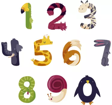 Adesivo murale numeri di animali - TenStickers