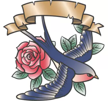 Sticker decorativo tatuaggio rondine e rosa - TenStickers