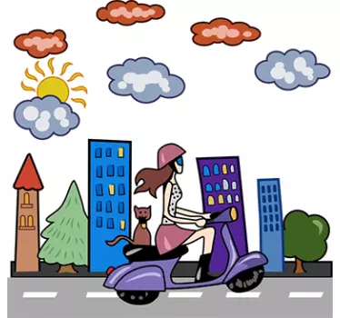 Wall sticker bambini donna con lo scooter - TenStickers